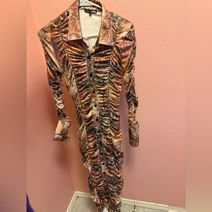 Fashion Nova Multicolor Ruched Long Sleeve Dress